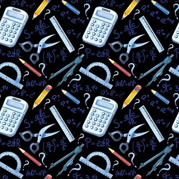 Artwork thumbnail, Watercolor Math Tools Pattern Desk Mat – STEM Equations Calculator Ruler Geometry Design by FestivityFinds
