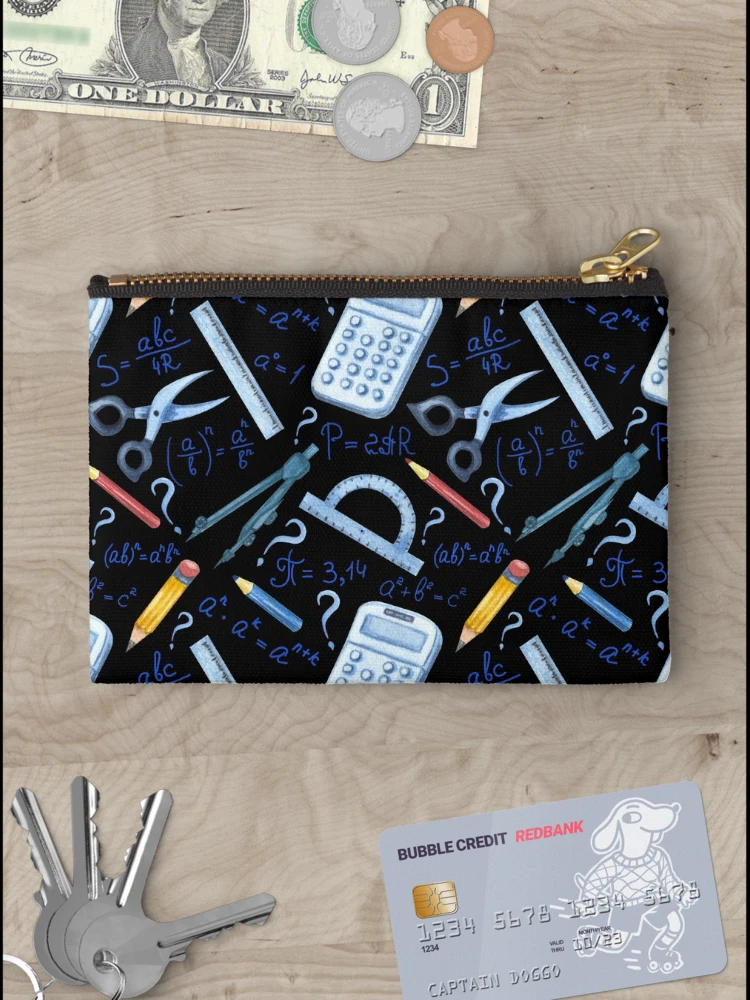 Thumbnail 3 of 4, Zipper Pouch, Watercolor Math Tools Pattern Desk Mat – STEM Equations Calculator Ruler Geometry Design designed and sold by FestivityFinds.