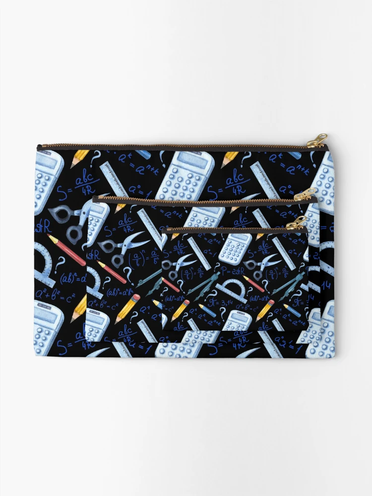Thumbnail 2 of 4, Zipper Pouch, Watercolor Math Tools Pattern Desk Mat – STEM Equations Calculator Ruler Geometry Design designed and sold by FestivityFinds.