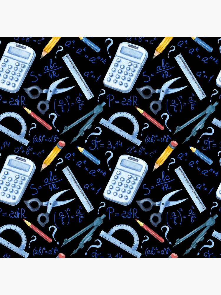 Thumbnail 4 of 4, Clock, Watercolor Math Tools Pattern Desk Mat – STEM Equations Calculator Ruler Geometry Design designed and sold by FestivityFinds.