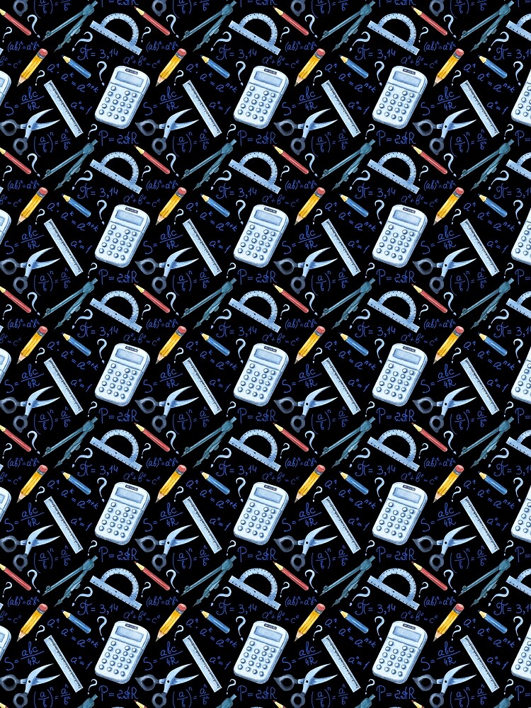 Thumbnail 3 of 3, Scarf, Watercolor Math Tools Pattern Desk Mat – STEM Equations Calculator Ruler Geometry Design designed and sold by FestivityFinds.