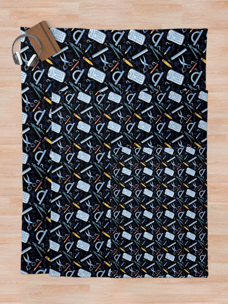 Thumbnail 5 of 6, Throw Blanket, Watercolor Math Tools Pattern Desk Mat – STEM Equations Calculator Ruler Geometry Design designed and sold by FestivityFinds.