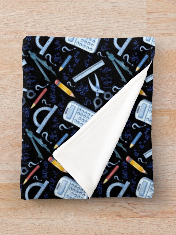 Thumbnail 3 of 6, Throw Blanket, Watercolor Math Tools Pattern Desk Mat – STEM Equations Calculator Ruler Geometry Design designed and sold by FestivityFinds.
