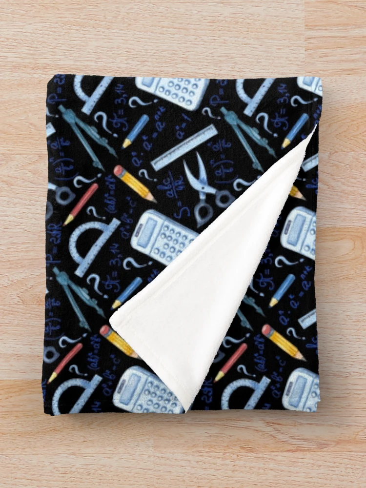 Thumbnail 3 of 6, Throw Blanket, Watercolor Math Tools Pattern Desk Mat – STEM Equations Calculator Ruler Geometry Design designed and sold by FestivityFinds.