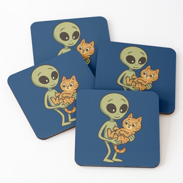 Item preview, Alien and Cat – Cute Sci-Fi Friendship Design - Dark Blue designed and sold by Strange Comforts.