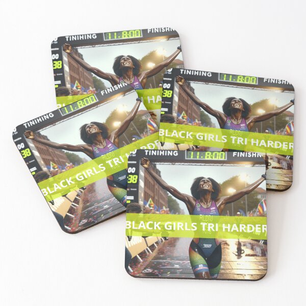 Item preview, “Black Girls Tri Harder” – Powerful Triathlon Women’s Motivation Design designed and sold by Triathlongram.