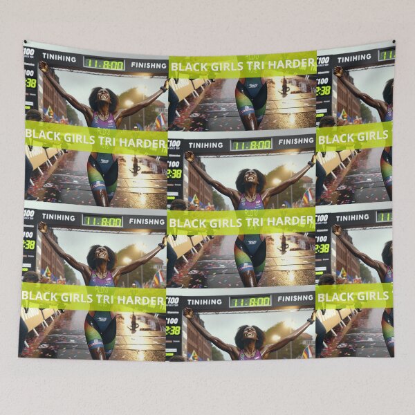 Item preview, “Black Girls Tri Harder” – Powerful Triathlon Women’s Motivation Design designed and sold by Triathlongram.