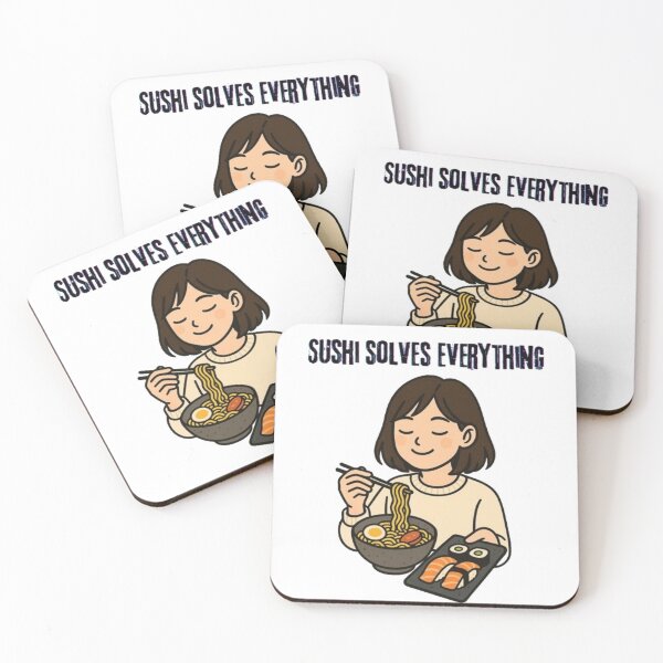 Item preview, Sushi Solves Everything – Cute Girl with Ramen & Sushi Illustration designed and sold by FRACTARA.