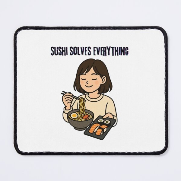 Item preview, Sushi Solves Everything – Cute Girl with Ramen & Sushi Illustration designed and sold by FRACTARA.