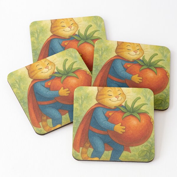 Item preview, funny cat, superhero with giant tomato designed and sold by Mauswohn.