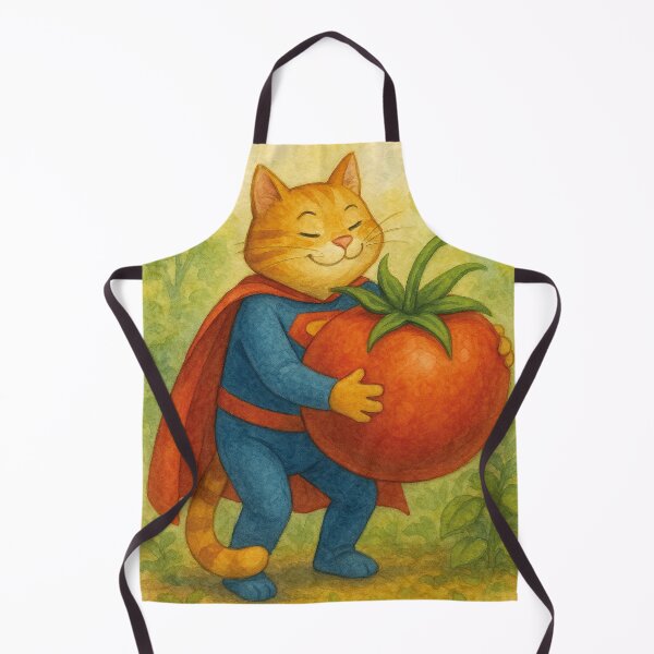 Item preview, funny cat, superhero with giant tomato designed and sold by Mauswohn.
