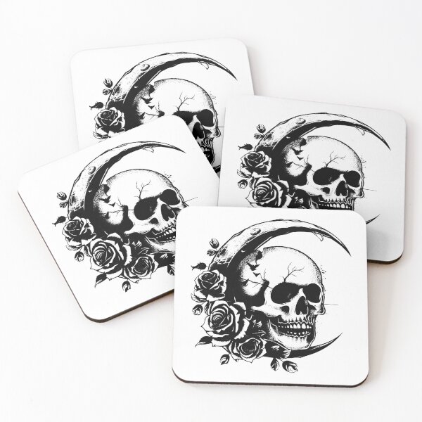 Item preview, Skull Moon and Roses | Gothic Celestial Death Art designed and sold by inkoutninja.