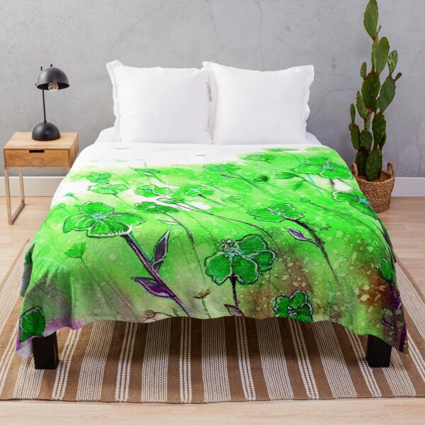 Flowers in Green Throw Blanket