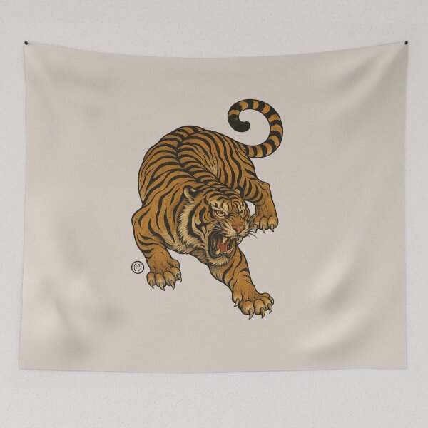 Item preview, Tiger - Fierce Japanese Tiger - No Fear Vintage Japanese Style Art designed and sold by Kabuji Store.