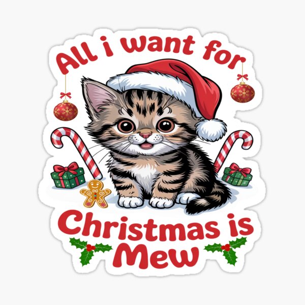 Item preview, Cute Christmas Cat – All I Want for Christmas is Mew designed and sold by Visimatic.