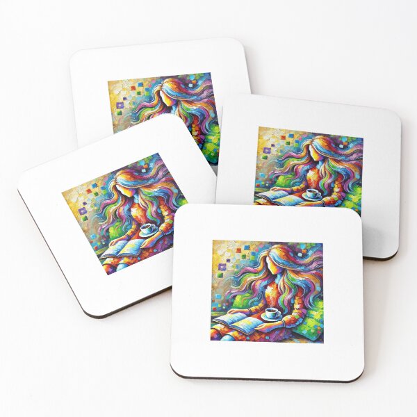 Item preview, Colorful Abstract Woman Reading with Coffee – Whimsical Art Print designed and sold by Rtistica.