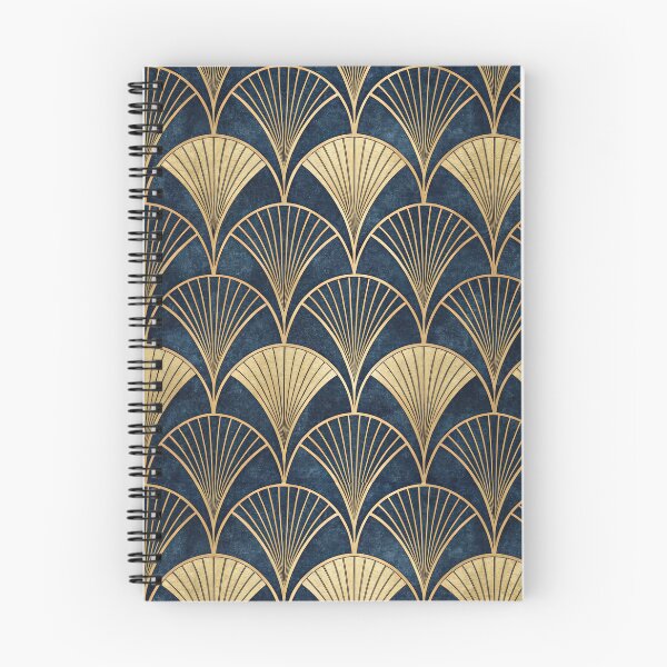 Item preview, Elegant Art Deco Fan Pattern Golden on Deep Blue Textured Background. designed and sold by ML-Media.