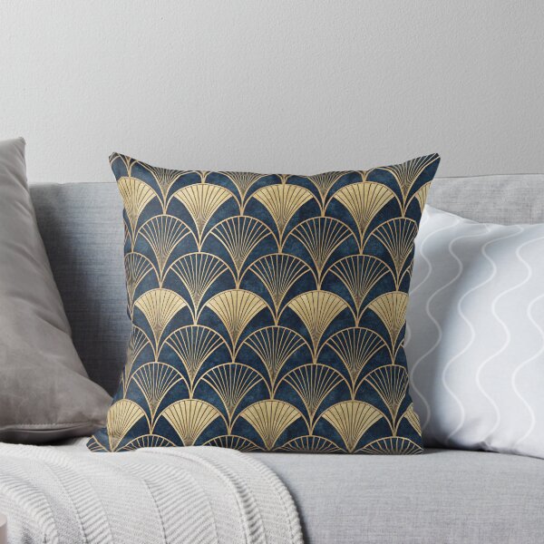 Item preview, Elegant Art Deco Fan Pattern Golden on Deep Blue Textured Background. designed and sold by RGShirtWorks.