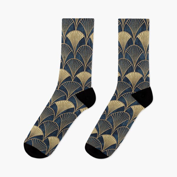 Item preview, Elegant Art Deco Fan Pattern Golden on Deep Blue Textured Background. designed and sold by RGShirtWorks.
