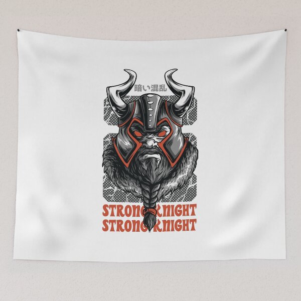 Item preview, Strong Knight – Viking Warrior Helmet Illustration with Japanese Text designed and sold by TeesHearts100.