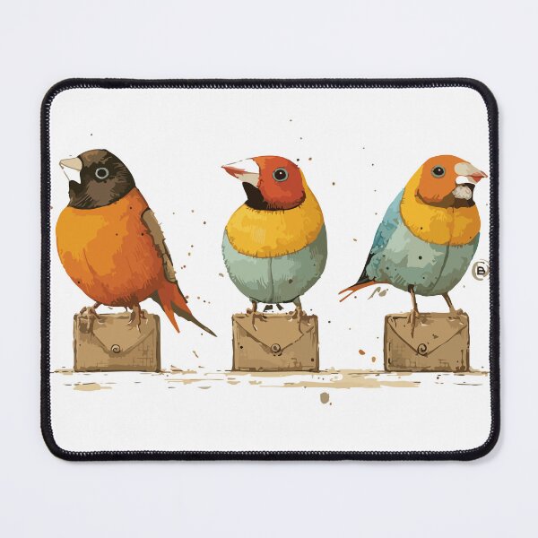 Item preview, Whimsical Finches Sitting on a Box – Cute Bird Trio Illustration designed and sold by Moss and Moon Studio.