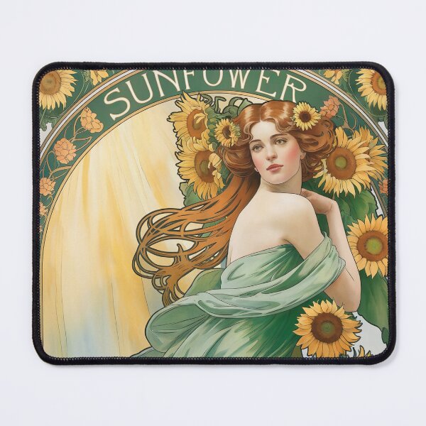 Item preview, Alphonse Mucha Inspired Painting Depicting a Woman & Sunflower designed and sold by Tamas Das.