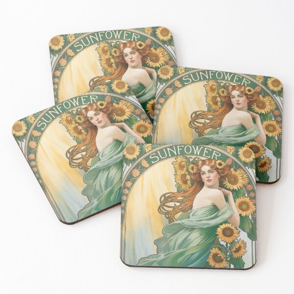 Item preview,  Alphonse Mucha Inspired Painting Depicting a Woman & Sunflower designed and sold by Tamas Das.