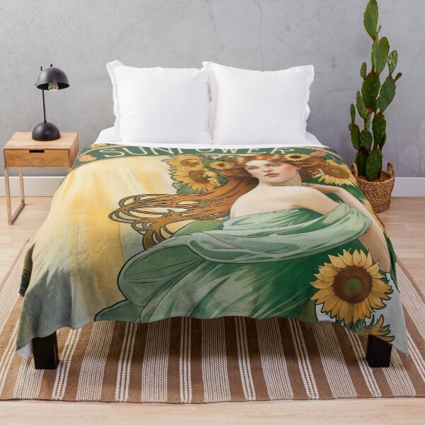 Item preview,  Alphonse Mucha Inspired Painting Depicting a Woman & Sunflower designed and sold by Tamas Das.