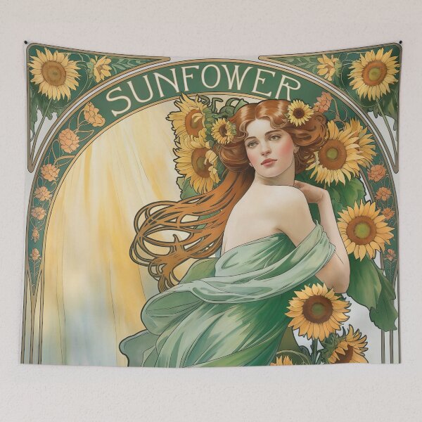 Item preview,  Alphonse Mucha Inspired Painting Depicting a Woman & Sunflower designed and sold by Tamas Das.