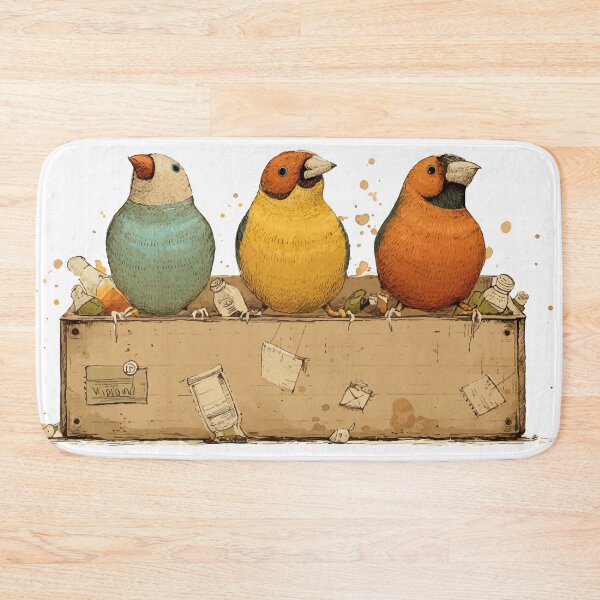 Item preview, Whimsical Finches Sitting on a Box – Cute Bird Trio Illustration designed and sold by Moss and Moon Studio.