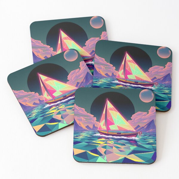 Item preview,  Low Poly Sailboat on Crystalline Ocean with Mountain Landscape designed and sold by AbdS07.