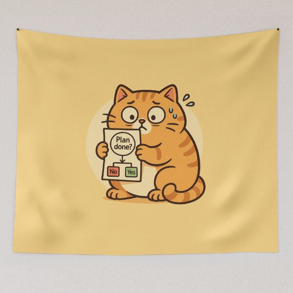 Item preview, Worried Cat Holding Plan Chart designed and sold by Yuliya Brush.