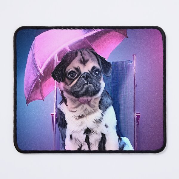 Item preview, Pug sitting under a pink umbrella designed and sold by Jennifer Morcom.