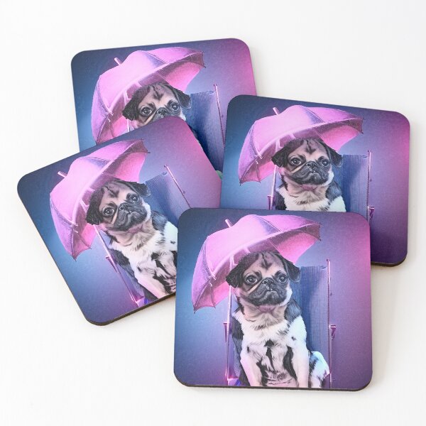 Item preview, Pug sitting under a pink umbrella designed and sold by Jennifer Morcom.