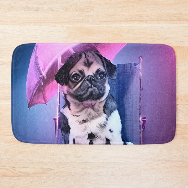 Item preview, Pug sitting under a pink umbrella designed and sold by Jennifer Morcom.