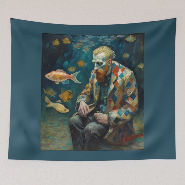 Item preview, "Van Gogh's Aquatic Dream: Surreal Portrait Among Colorful Fish" designed and sold by Artisticanvas.