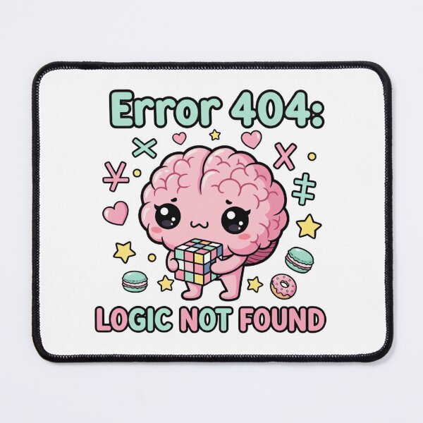 Item preview, Error 404: Logic Not Found – Funny Kawaii Brain Teaser Design designed and sold by ARTReMi.