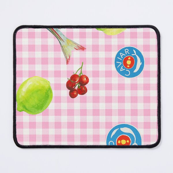 Item preview, Kawaii Sardine & Fruit Pattern on Pink Gingham – Playful Retro Picnic Art designed and sold by weirdfishes123.