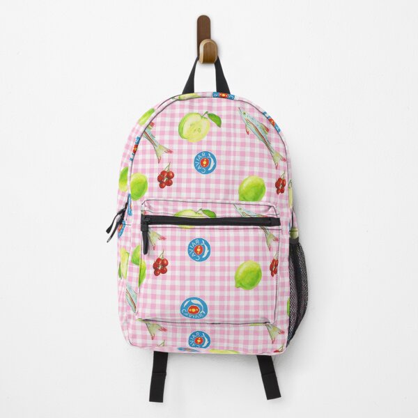 Item preview, Kawaii Sardine & Fruit Pattern on Pink Gingham – Playful Retro Picnic Art designed and sold by weirdfishes123.