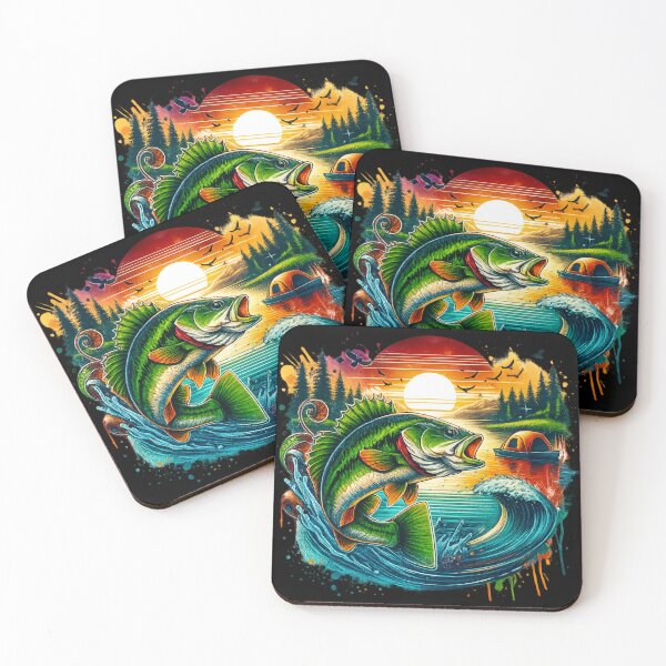 Item preview, Colorful Bass Fishing Sunset with Tent and Wilderness Art designed and sold by haitrieuic96.