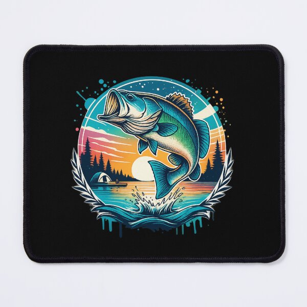 Item preview, Leaping Bass and Sunset Lake Scene with Camper Vibe designed and sold by haitrieuic96.