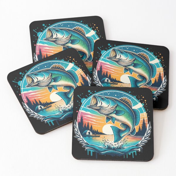 Item preview, Leaping Bass and Sunset Lake Scene with Camper Vibe designed and sold by haitrieuic96.