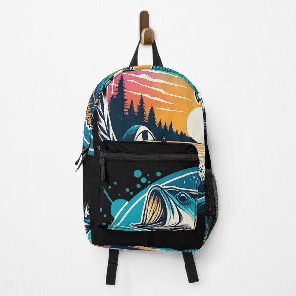 Item preview, Leaping Bass and Sunset Lake Scene with Camper Vibe designed and sold by haitrieuic96.