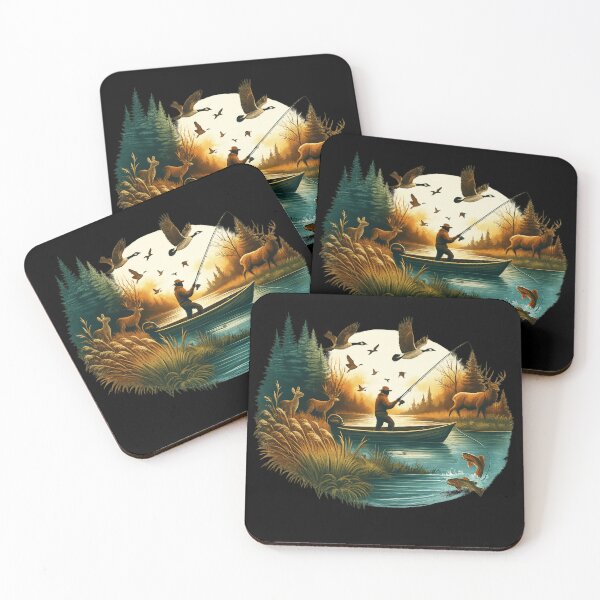 Item preview, Serene Wilderness Fishing Scene with Wildlife and Sunrise designed and sold by haitrieuic96.