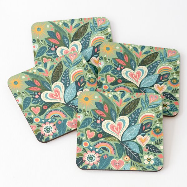 Item preview, Tropical Paradise Hearts Leaf Pattern - Scandinavian Folk Art by heidiannemorris © designed and sold by FOLK ART FUSION by heidiannemorris.