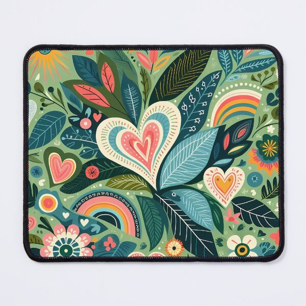Item preview, Tropical Paradise Hearts Leaf Pattern - Scandinavian Folk Art by heidiannemorris © designed and sold by FOLK ART FUSION by heidiannemorris.