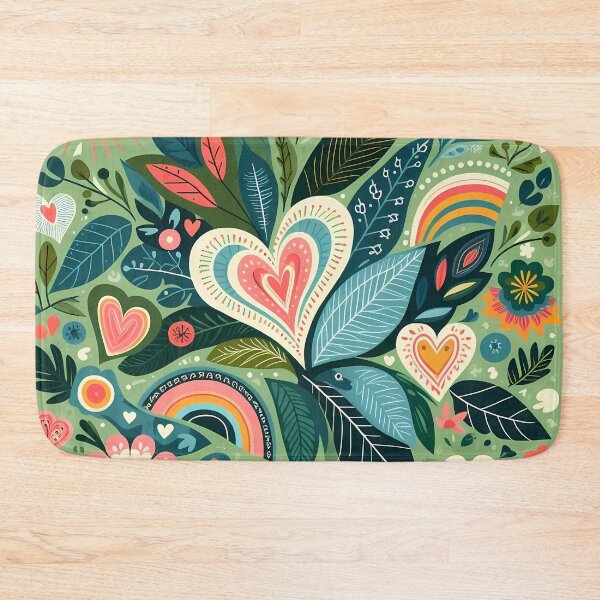Item preview, Tropical Paradise Hearts Leaf Pattern - Scandinavian Folk Art by heidiannemorris © designed and sold by FOLK ART FUSION by heidiannemorris.
