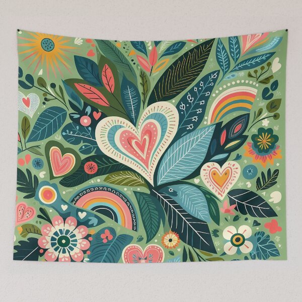 Item preview, Tropical Paradise Hearts Leaf Pattern - Scandinavian Folk Art by heidiannemorris © designed and sold by FOLK ART FUSION by heidiannemorris.