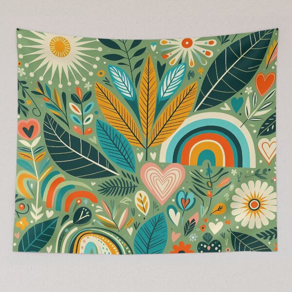 Item preview, Peaceful Jungle Botanic Pattern - Scandinavian Folk Art by heidiannemorris © designed and sold by FOLK ART FUSION by heidiannemorris.
