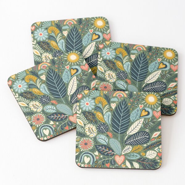 Item preview, Dark Green Intricate Jungle Pattern - Scandinavian Folk Art by heidiannemorris © designed and sold by FOLK ART FUSION by heidiannemorris.